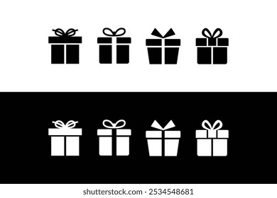 gift box Icon set. Gift box with ribbon icon. Silhouette of a gift box. Black and white in color.