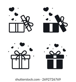 Geschenkbox-Icon-Set mit Band und Schleife. für Weihnachten, Valentinstag, Geburtstag, Feier, Hochzeitsfeier, Party. Vektorgrafik