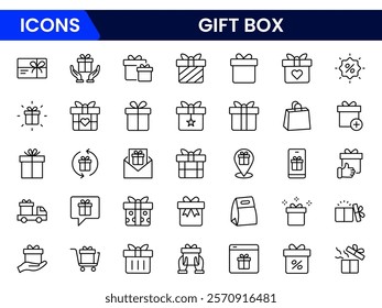 Gift box icon set. Gift box signs Line and silhouette style. Vector illustration.