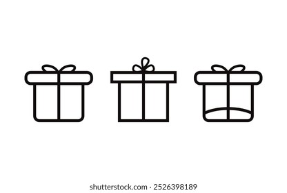 Conjunto de iconos de caja de regalo. Línea de la carrera paquete de regalo cumpleaños paquete de compras símbolo. cajas de regalo envuelven la Ilustración vectorial aislada