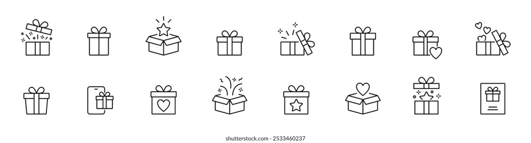 Gift box icon set. Surprise, present, cardboard box icon. Gift box, Christmas gift icons. Vector icons