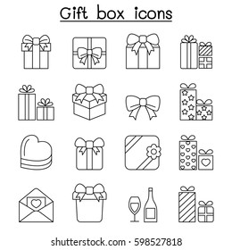 Gift box icon set in thin line style