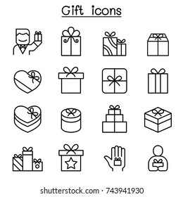 Gift Box Icon Set In Thin Line Style