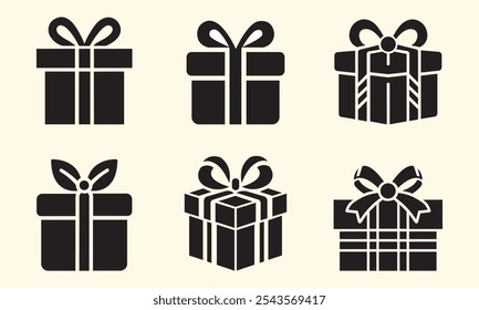 Conjunto de iconos de caja de regalo en estilo plano de moda. Ilustración vectorial de caja de regalo. Caja de regalo aislada. Silueta de la caja de regalo.