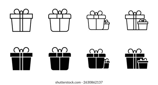 Gift box icon set. with trendy Flat style. Gift box with ribbon icon. gift box flat line silhouette. gift icon