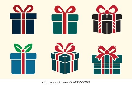 Ilustración vectorial de conjunto de iconos de caja de regalo. Paquete de regalo, caja de regalo aislada. Diversa colección de icono de caja de regalo.