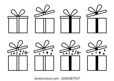 Gift Box Icon Set. Gift Box Vector Icon in line style design. Gift Box Symbol. Vector illustration.