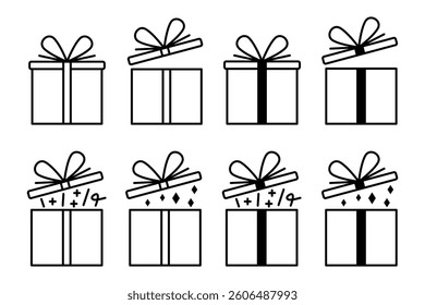 Gift Box Icon Set. Gift Box Vector Icon in line style design. Gift Box Symbol. Vector illustration.