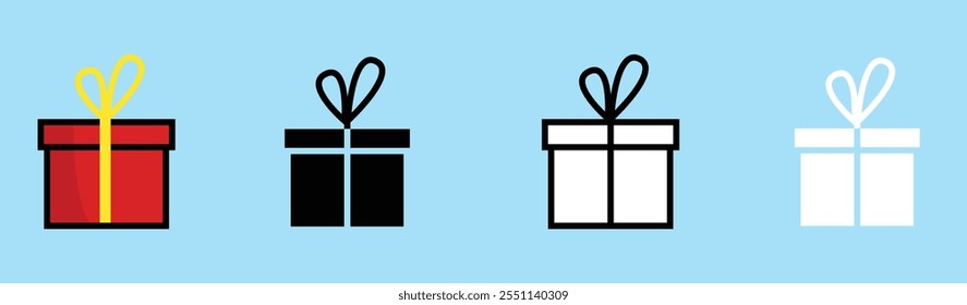 Gift box icon set. Wrapped gift box with ribbon icon in different style vector illustration.