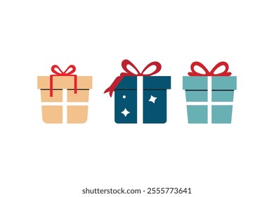 Gift box icon set. Gift wrapping symbol. Surprising gift box signs, vector illustration	