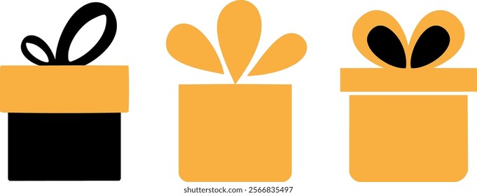 Gift box icon set yellow and black colours