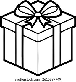 Gift Box Icon Simple Line Drawing Black and White Illustration