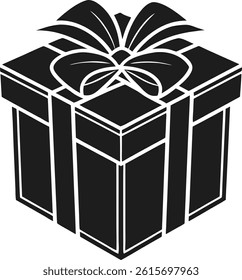 Gift Box Icon Simple Line Drawing Black and White Illustration
