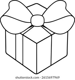 Gift Box Icon Simple Line Drawing Black and White Illustration