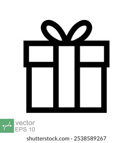 Gift box icon. Simple outline style. Present box with ribbon, party, birthday celebration concept. Thin line vector illustration isolated on white background. EPS 10.
