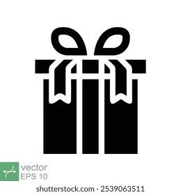 Gift box icon. Simple solid style. Present box with ribbon, party, birthday celebration concept. Glyph vector illustration isolated on white background. EPS 10.