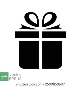 Gift box icon. Simple solid style. Present box with ribbon, party, birthday celebration concept. Glyph vector illustration isolated on white background. EPS 10.