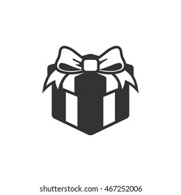 Gift box icon in single grey color. Prize birthday Christmas holiday