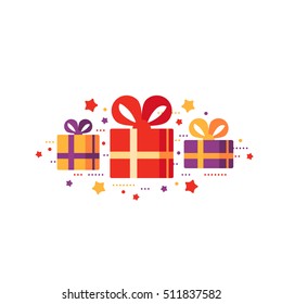 Gift box icon, special present idea. Flat design vector illustration. Celebration event, surprising gift