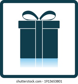 Gift Box Icon. Square Shadow Reflection Design. Vector Illustration.