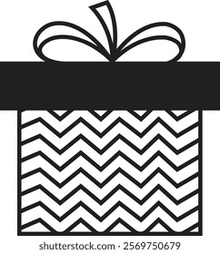 Gift box icon. Surprising gift box, Gift wrapping simple black style symbol sign for apps and website, Gift box for birthday, valentine, wedding event, party, celebration, and achievement success.