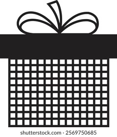 Gift box icon. Surprising gift box, Gift wrapping simple black style symbol sign for apps and website, Gift box for birthday, valentine, wedding event, party, celebration, and achievement success.