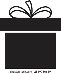 Gift box icon. Surprising gift box, Gift wrapping simple black style symbol sign for apps and website, Gift box for birthday, valentine, wedding event, party, celebration, and achievement success.