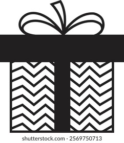 Gift box icon. Surprising gift box, Gift wrapping simple black style symbol sign for apps and website, Gift box for birthday, valentine, wedding event, party, celebration, and achievement success.