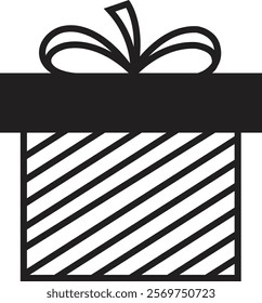 Gift box icon. Surprising gift box, Gift wrapping simple black style symbol sign for apps and website, Gift box for birthday, valentine, wedding event, party, celebration, and achievement success.