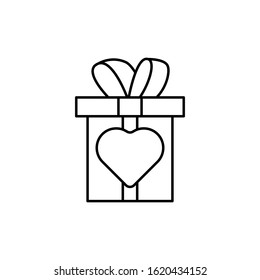 Gift Box icon, Symbol, logo illustration vector template. Gift box with love shape line icon, outline vector sign isolated on white background. 