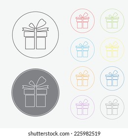 Gift box icon in thin line style with color variations, vector EPS 10.