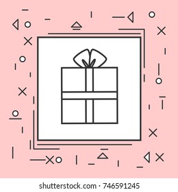 Gift Box Icon Thin Line In Pink Frame Vector Illustration