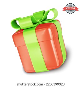 Gift box icon with tied bow. Concept of present for birthday, christmas, new year or valentine's day. Realistic vector illustration on a white background