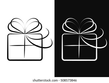 Gift box icon in two black and white versions