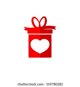 Gift box icon, Valentines day present, flat design template, vector illustration