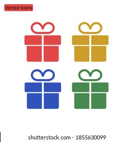 Insignia vectorial de caja de regalo, vacaciones, regalos para Año Nuevo, aislado.