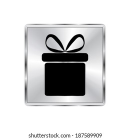 gift box icon - vector brushed metal button