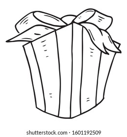 Gift, box with a gift icon. Vector illustration of a gift box with a bow. Hand drawn box with a bow, gift.