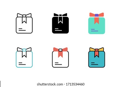 gift box icon vector illustration with six different style design. isolated on white background