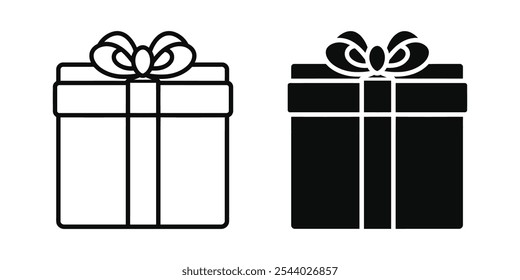 Vector de la caja de regalo, ilustración, contorno, símbolo de la caja de regalo de la silueta. Regalo de cumpleaños aislado sobre fondo blanco.