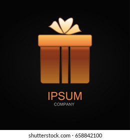 Gift Box icon. Vector Illustration. Design logo element. Isolated on black background. With golden effect.