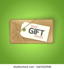 Gift Box Icon. Vector realistic illustration of cardboard box with gift card.