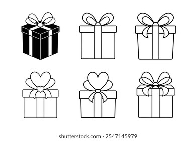 Gift Box Icon Vector Set - Elegant and Festive Present Designs with Ribbons, Minimalist Holiday Art