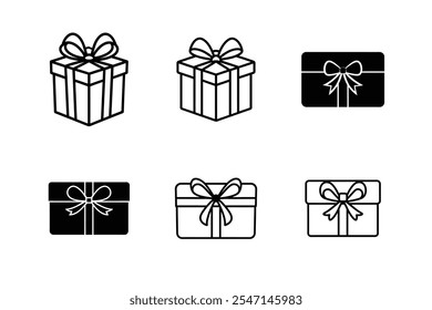 Gift Box Icon Vector Set - Elegant and Festive Present Designs with Ribbons, Minimalist Holiday Art