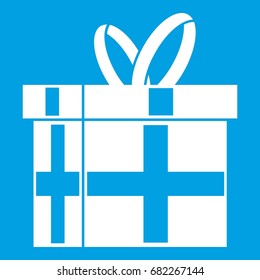 Gift in a box icon white isolated on blue background vector illustration