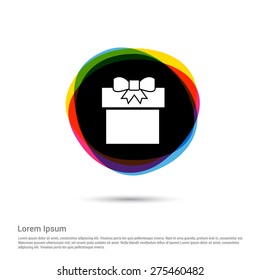 gift box icon, White pictogram icon creative circle Multicolor background. Vector illustration. Flat icon design style