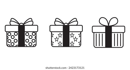 Gift box icon. Gift wrapping symbol. Surprising gift box signs. Christmas gift icon, vector illustration symbol in white background.