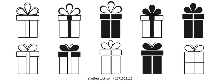 Icono de caja de regalo,presenta en estilo plano .Diseño lineal presente sorpresa. Icono de regalo negro vectorial sobre fondo blanco.