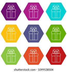 Gift box icons 9 set coloful isolated on white for web