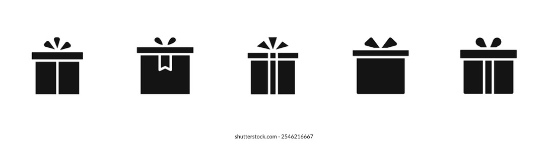 Gift box icons. Gift boxes with ribbon. Surprise gift boxes icon. Present sign. Vector illustration.
